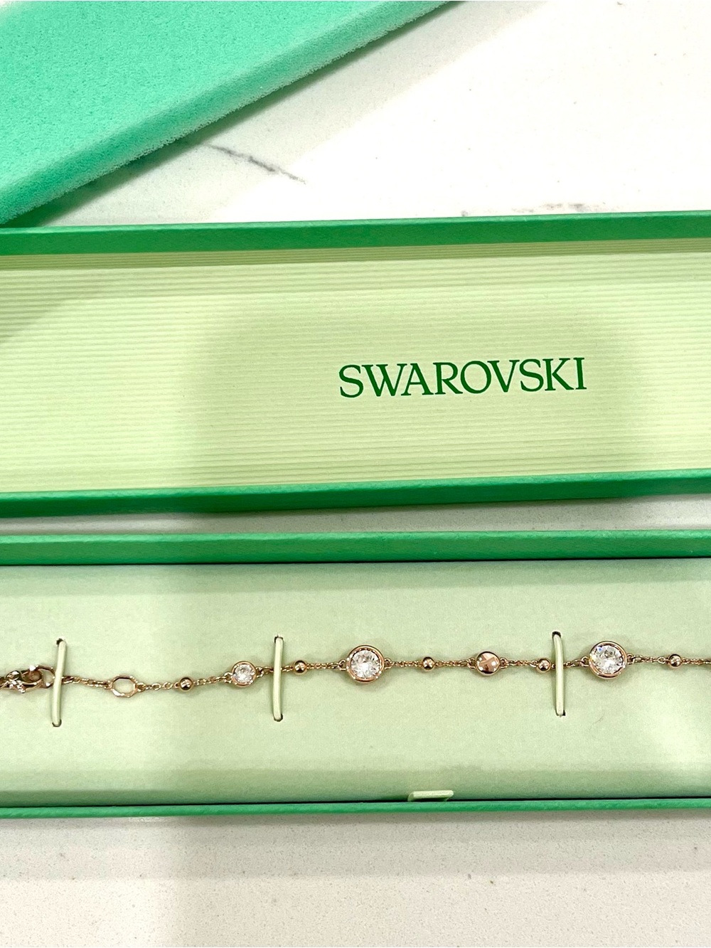 New Swarovski Rose Gold Tone Bracelet with Clear Crystal Accents - Picture 3 of 7